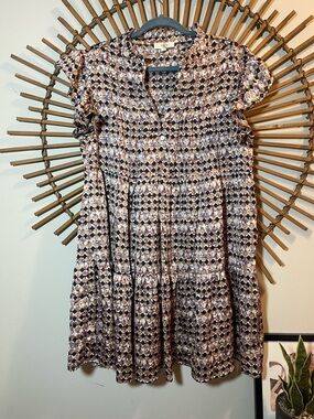 Entro Geometric Print Short Ruffle Sleeve Mini Dress  Boutique Feminine